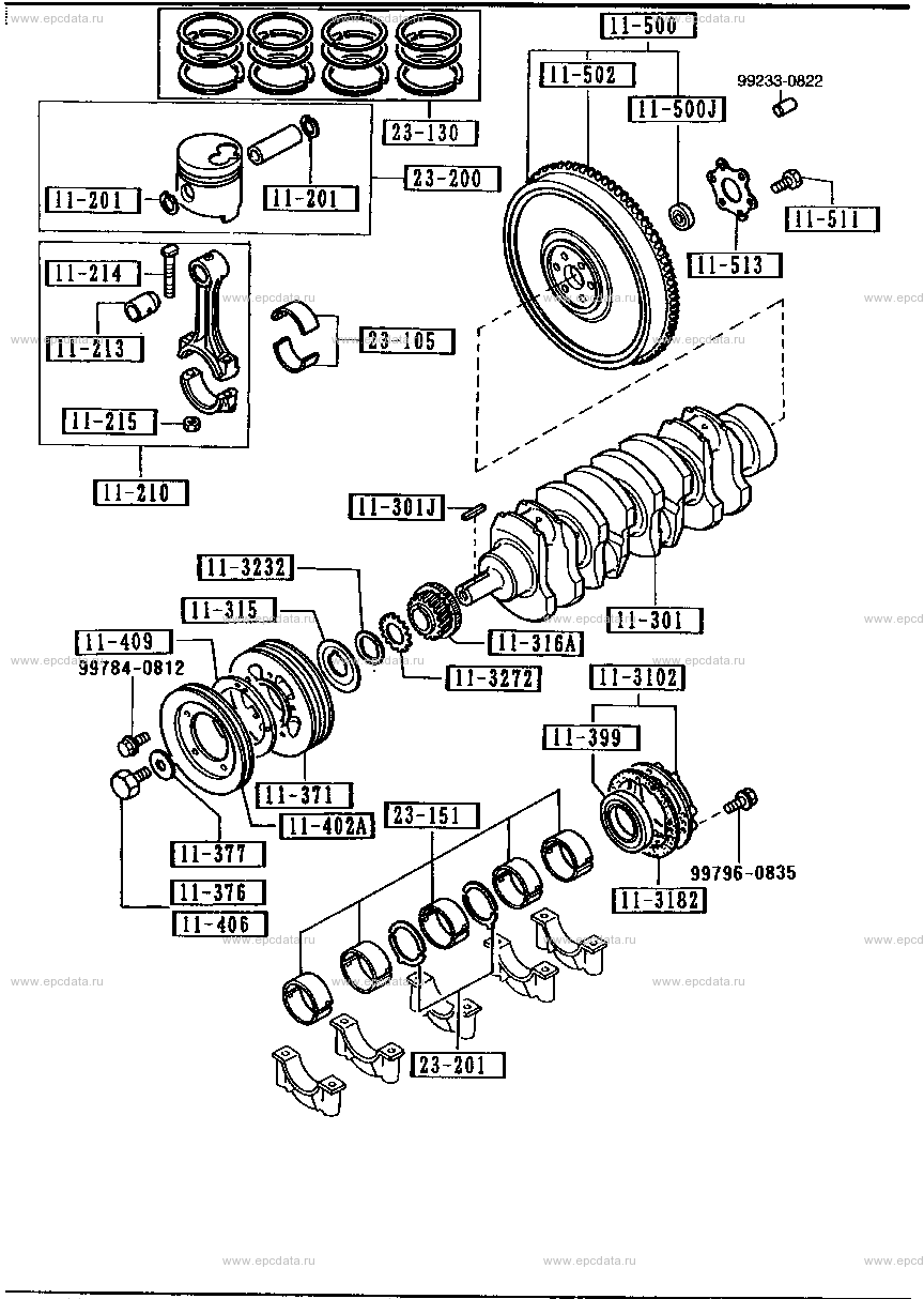 Piston, crankshaft and flywheel (2500CC,3000CC & 3500CC)