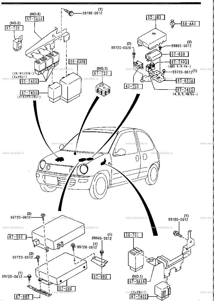 Реле и узлы кузова для Mazda Carol Mk 2, 2 поколение 10.1989 - 09.1995 -  Запчасти для Mazda - Каталоги оригинальных запчастей - Амаяма (Amayama)