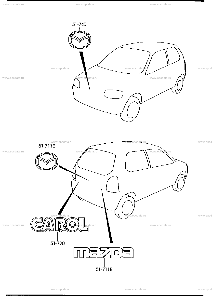 Символика для Mazda Carol Mk 4, 4 поколение, рестайлинг 12.2000 - 08.2004 -  Запчасти для Mazda - Каталоги оригинальных запчастей - Амаяма (Amayama)