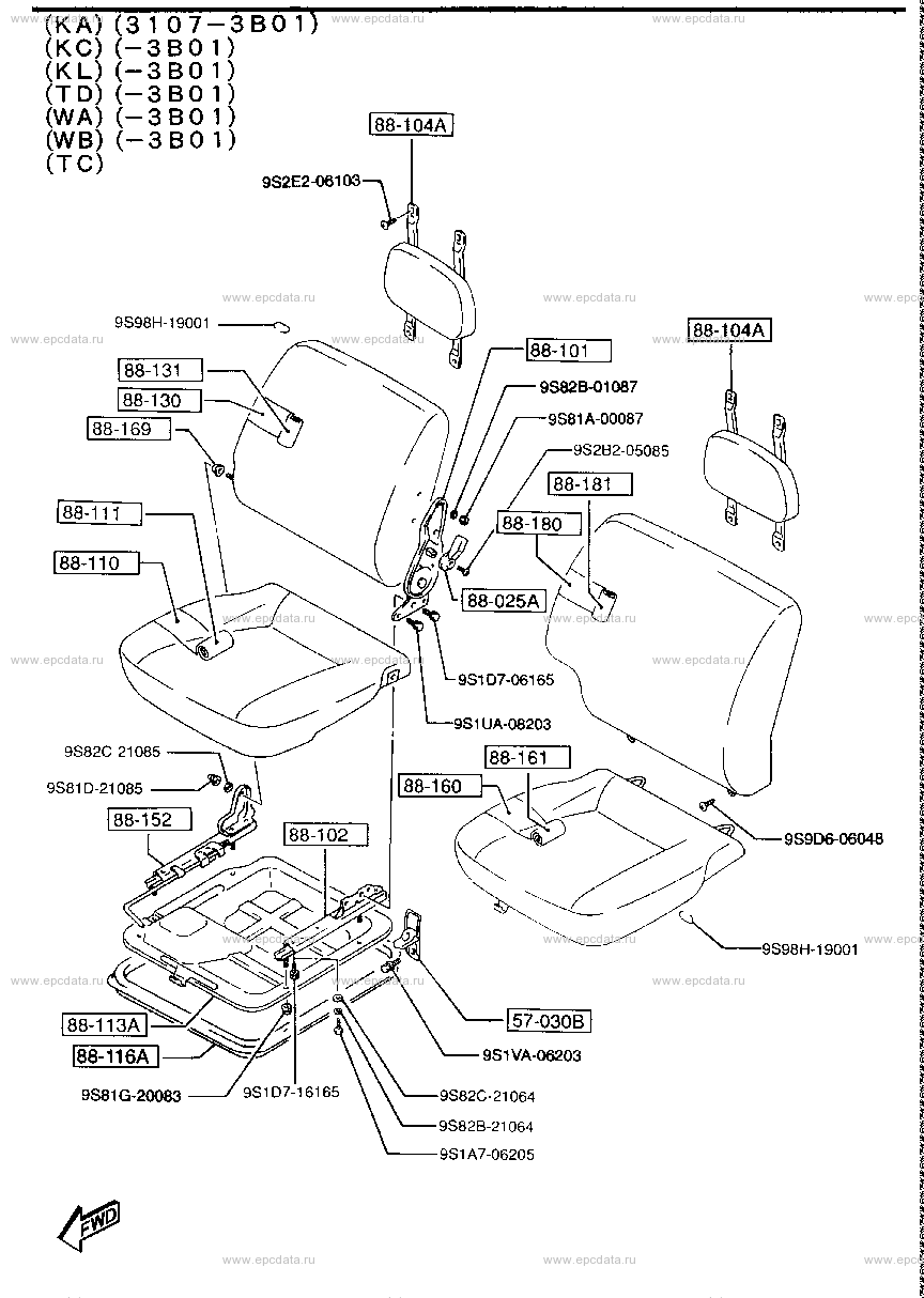 Front seat (truck, dump,panel van & cab chassis) (KA)(3107-3B01) (KC)(-3B01) (KL)(-3B01) (TD)(-3B01) (WA)(-3B01) (WB)(-3B01) (TC)