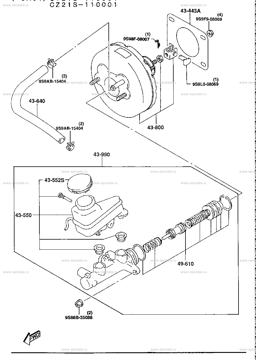 Brake master cylinder & power brake (non-turbo) for Mazda AZ-Wagon