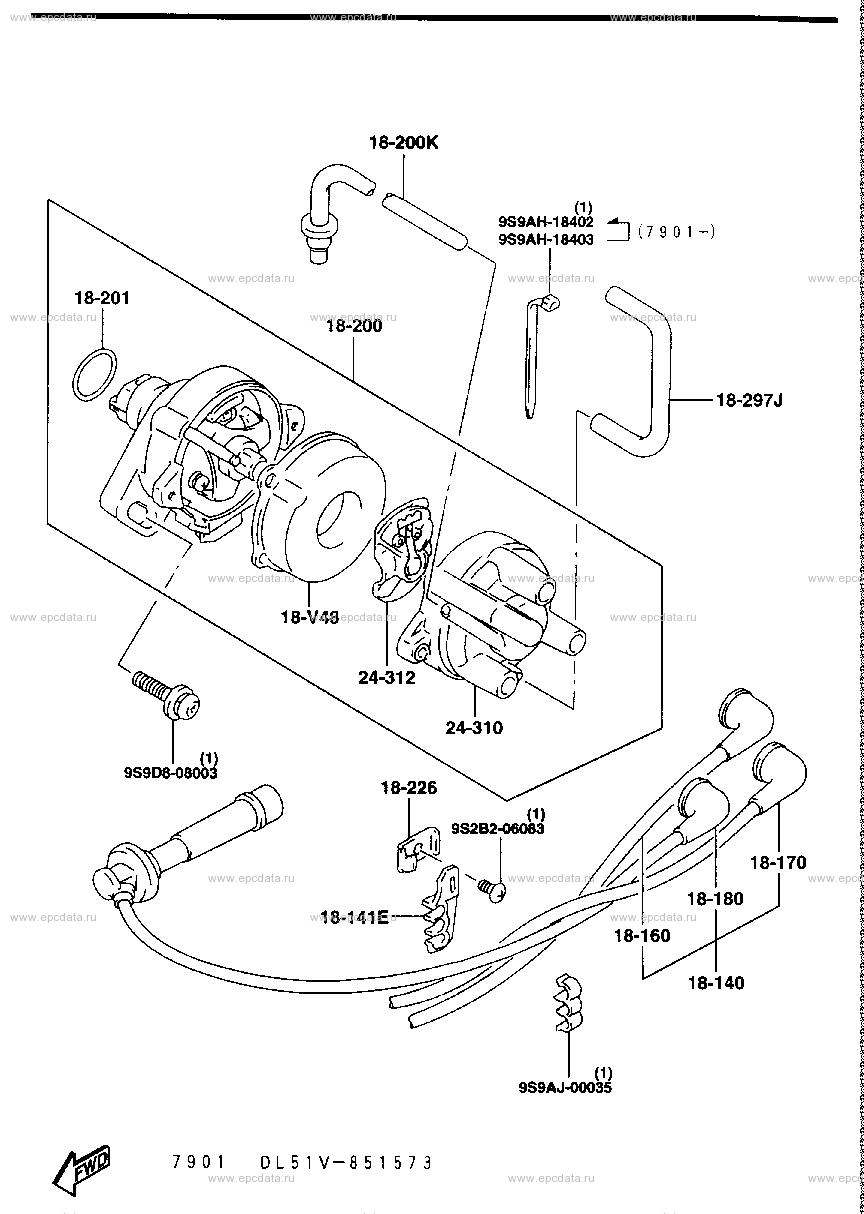 Distributor & high tension cord (van)(non-turbo) (EPI)