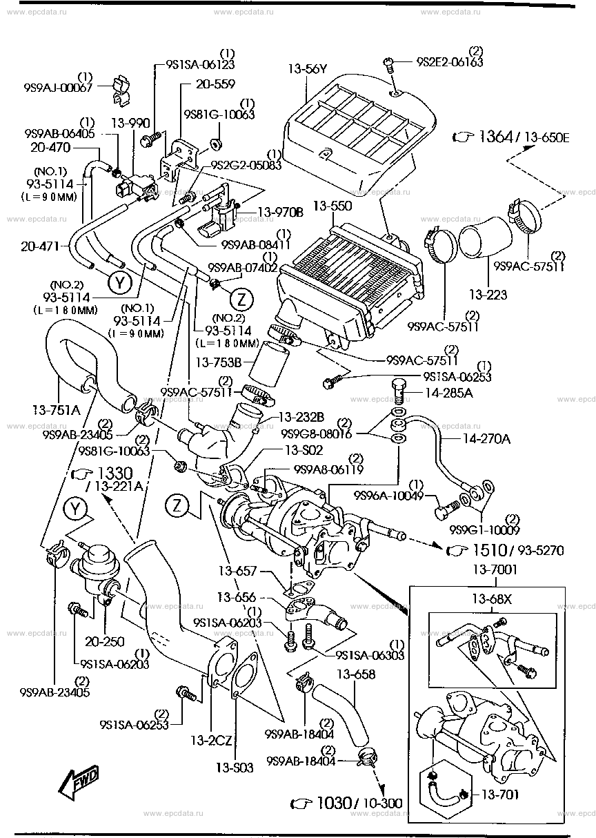 Turbo charger для Mazda AZ-Wagon MD, 2 поколение 10.1999 - 10.2001 -  Запчасти для Mazda - Каталоги оригинальных запчастей - Амаяма (Amayama)