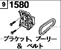 1580 - Bracket, pulley & belt (1500cc)