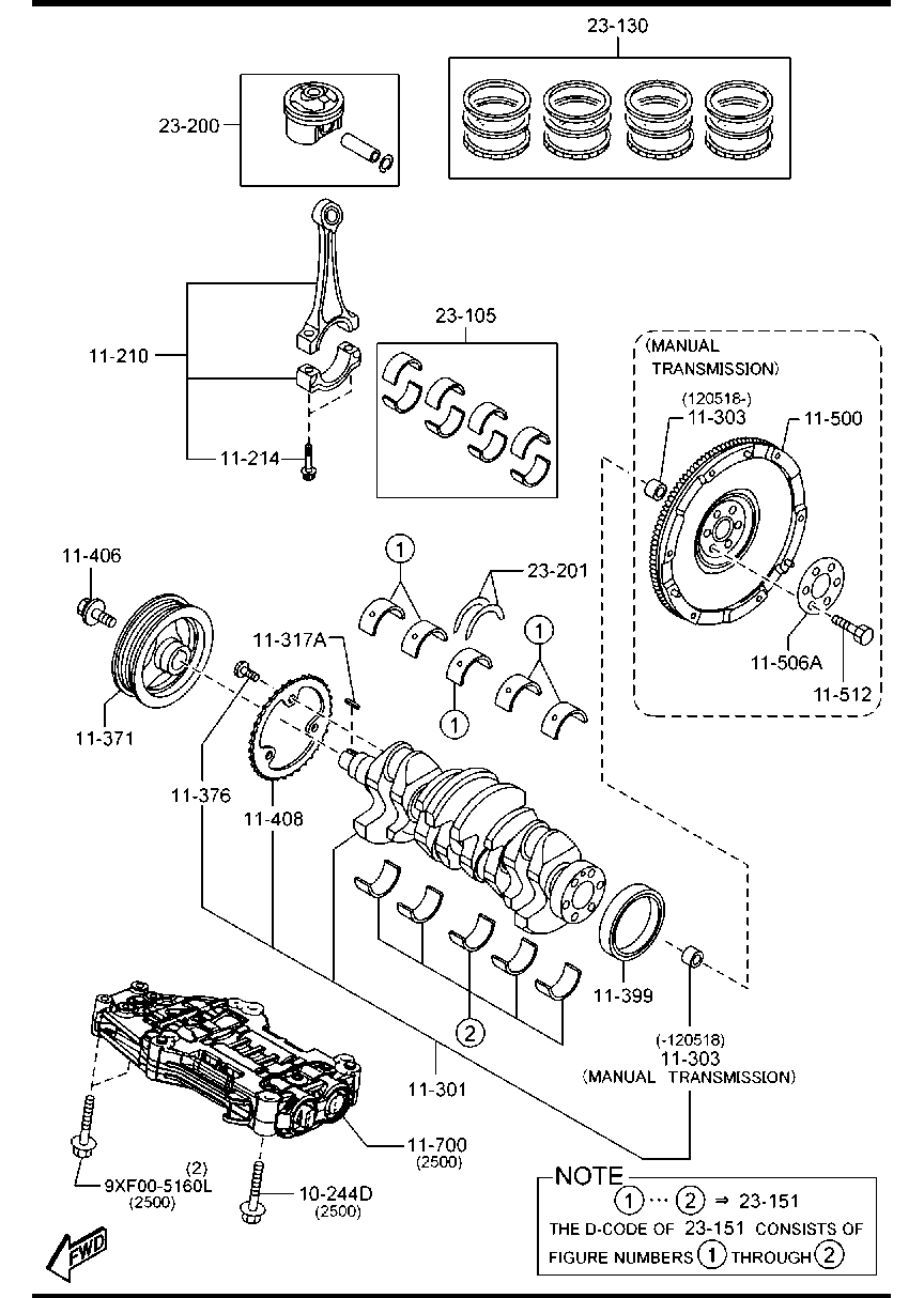 Piston, crankshaft & flywheel (gasoline) for Mazda CX-5 - Amayama