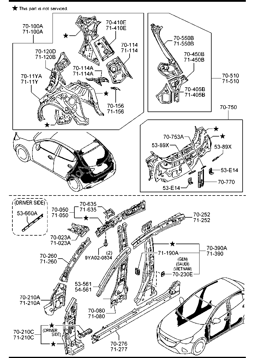 ゆみ様オーダーページ Side panels (hatchback) for Mazda Mazda2, 01.2015 spare parts