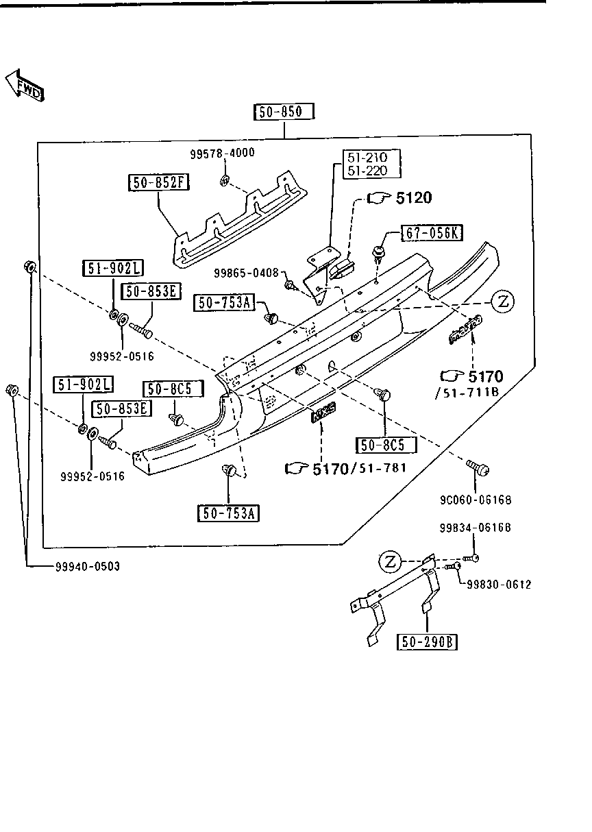 Rear finisher for Mazda MX-5, 09.1993 spare parts - Mazda Europe
