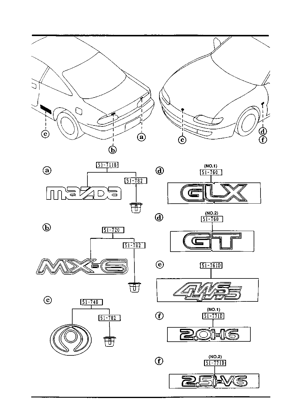Ornaments for Mazda MX-6, 07.1991 spare parts - Mazda Europe Car