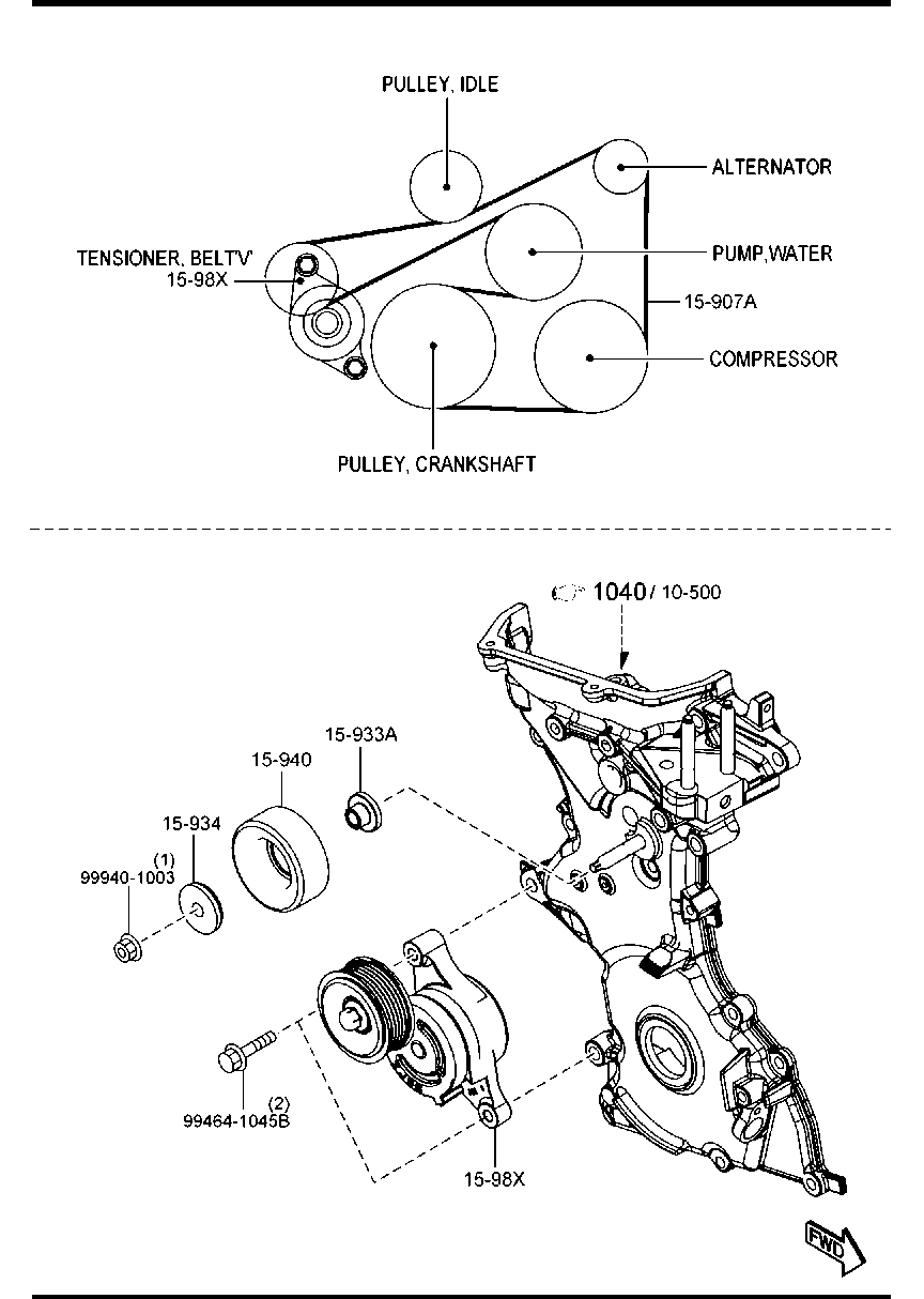 Bracket, pulley & belt (1600cc) for Mazda Mazda3 - Amayama